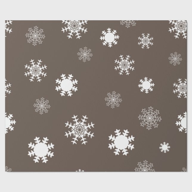 Playful Brown Toned Grey Monochromatic Snow Flakes Wrapping Paper (Seam)