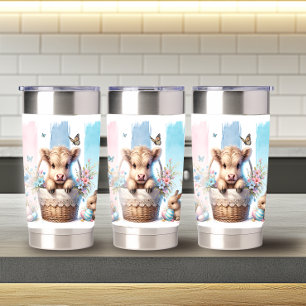 Playful Brushstroke Easter Highland Cow 20oz  Insulated Tumbler