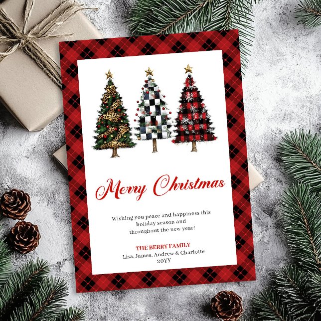 Playful Buffalo Plaid Christmas Tree Festive Card (Playful Buffalo Plaid Christmas Tree Festive Card)