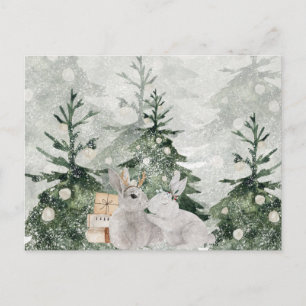 Playful Bunny Rabbit Christmas Holiday Postcard