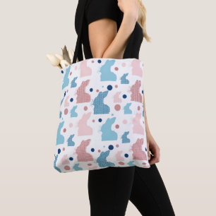Playful Bunny Silhouette Pattern Tote Bag