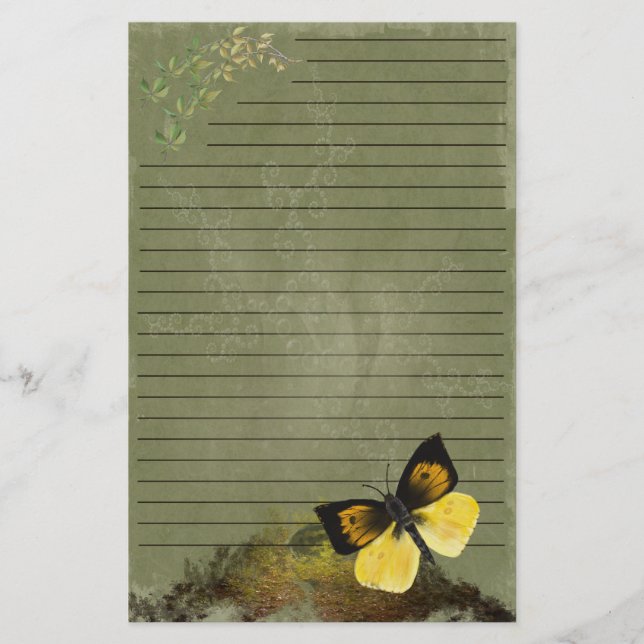 Playful Butterfly- Digi Painted Stationary- lined Stationery (Front)