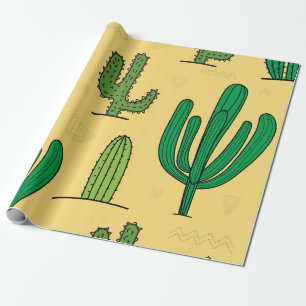 Playful Cacti on Yellow Background Wrapping Paper