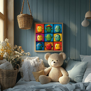Playful Cactus Character Grid for Kids' Room Decor