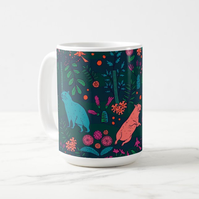 Playful Capybara in the Forest – Tropical Seamless Coffee Mug (Front Left)
