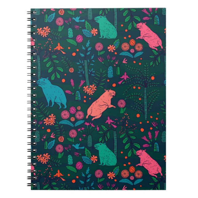 Playful Capybara in the Forest – Tropical Seamless Notebook (Front)