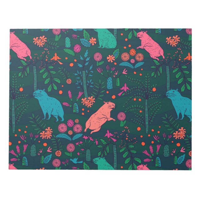 Playful Capybara in the Forest – Tropical Seamless Notepad (Front)