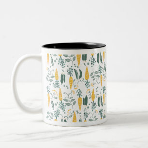 Playful Carrot & Pea Children's Pattern Two-Tone Coffee Mug