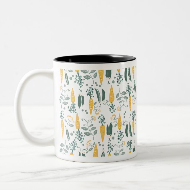 Playful Carrot & Pea Children's Pattern Two-Tone Coffee Mug (Left)