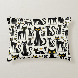 Playful Cartoon Black Cats Pattern Decorative Cushion