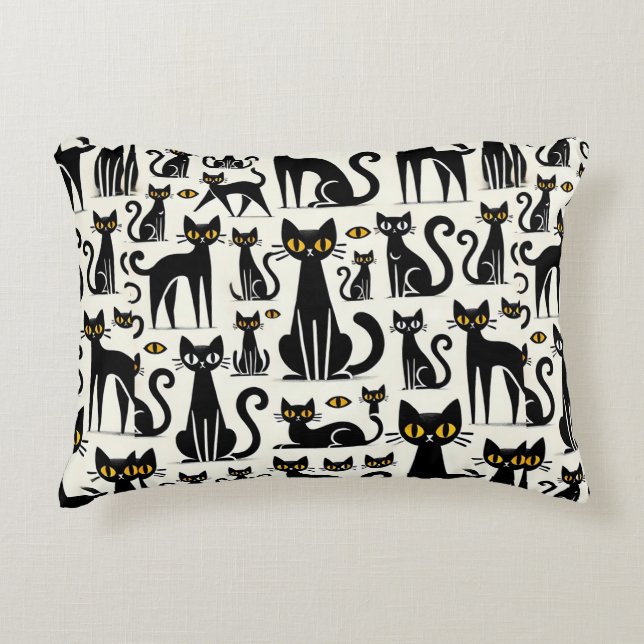 Playful Cartoon Black Cats Pattern Decorative Cushion (Front)