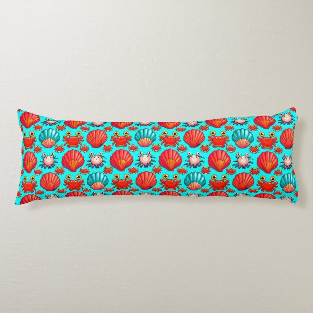 Playful Cartoon Crabs and Seashells Pattern Body Cushion (Front)
