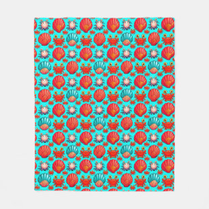 Playful Cartoon Crabs and Seashells Pattern Fleece Blanket