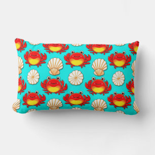 Playful Cartoon Crabs and Seashells Pattern Lumbar Cushion