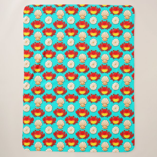 Playful Cartoon Crabs and Seashells Pattern Sherpa Blanket (Front)