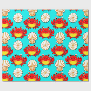 Playful Cartoon Crabs and Seashells Pattern Wrapping Paper