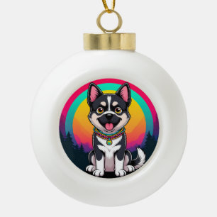 Playful Cartoon Dog Ceramic Ball Christmas Ornament