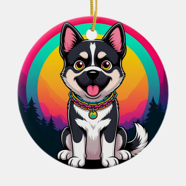 Playful Cartoon Dog Ceramic Ornament (Front)