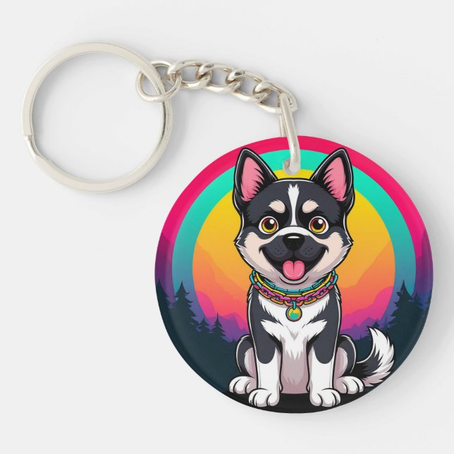 Playful Cartoon Dog Key Ring (Front)