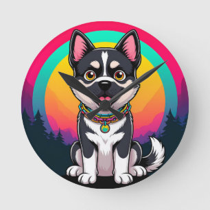 Playful Cartoon Dog Round Clock
