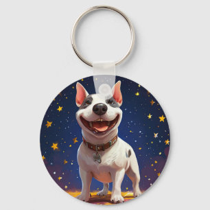 Playful Cartoon Dog with Vibrant Colours Key Ring