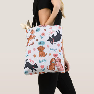 Playful Cartoon Dogs Meadow Tote Bag