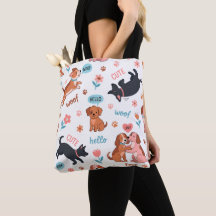 Playful Cartoon Dogs Meadow Tote Bag