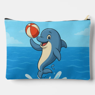 Playful Cartoon Dolphin with Beach Ball Accessory Pouch