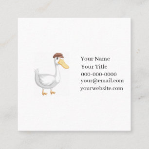 Playful Cartoon Duck with Brown Hat Square Business Card