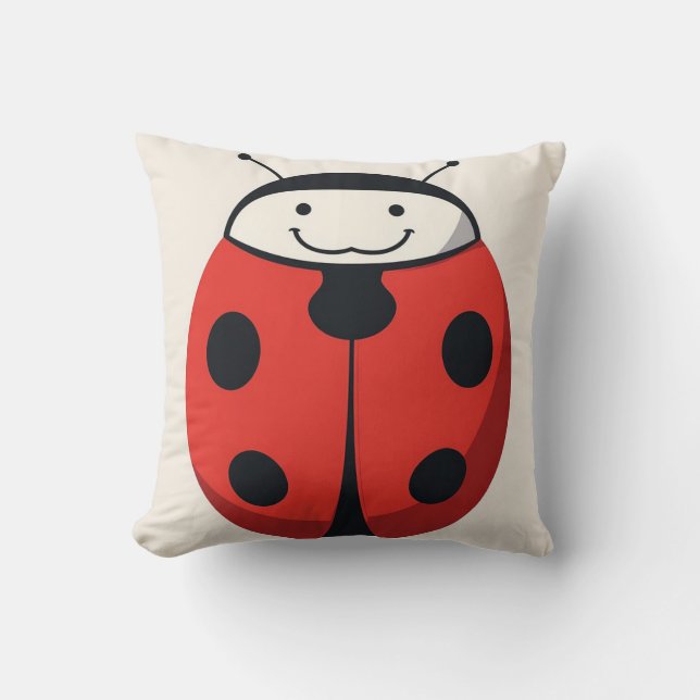 Playful Cartoon Ladybug With Spotted Shell Cushion (Front)