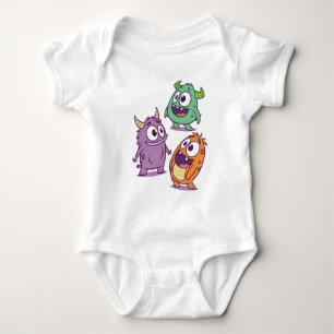 Playful Cartoon Monsters – Cute Big-Eyed Character Baby Bodysuit