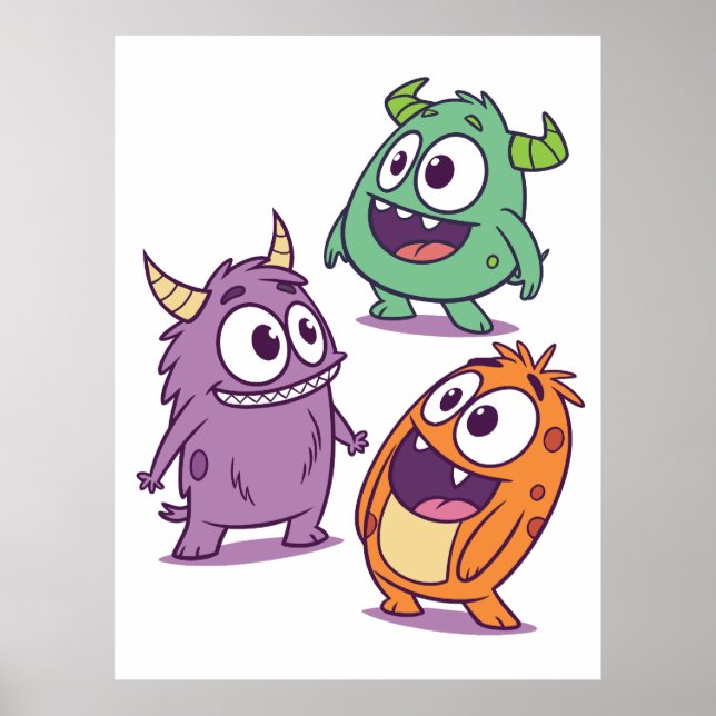 Playful Cartoon Monsters – Cute Big-Eyed Character Poster (Front)