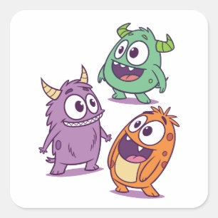 Playful Cartoon Monsters – Cute Big-Eyed Character Square Sticker