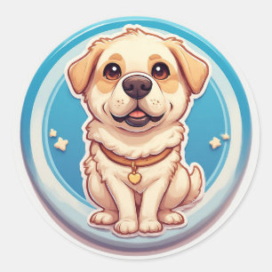 Playful Cartoon Puppy Seated Classic Round Sticker