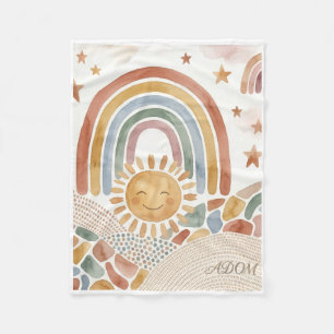 Playful Cartoon Rainbow And Stars Nursery Fleece B Blanket