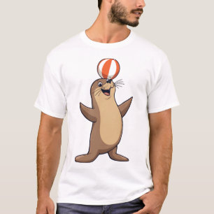 Playful Cartoon Sea Lion with Beach Ball T-Shirt