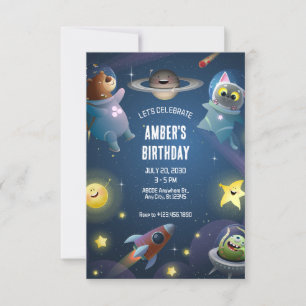Playful cartoon space moon astronaut birthday  invitation