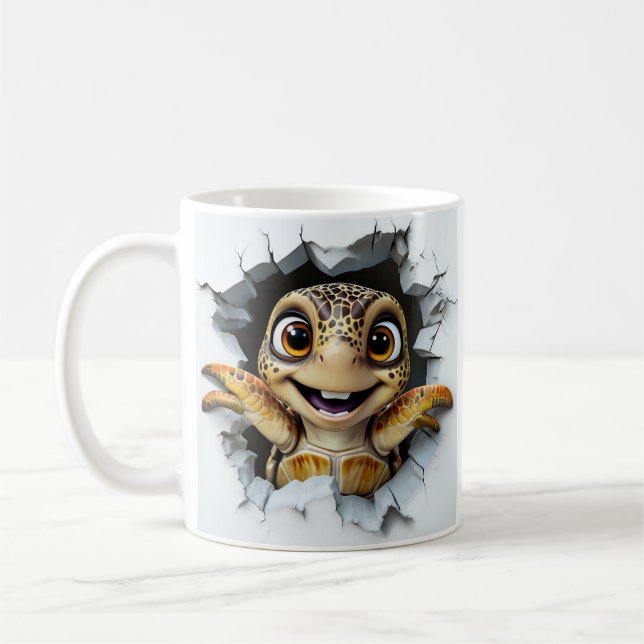 Playful Cartoon Turtle Emerging  Coffee Mug (Left)