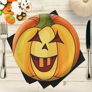 Playful Carved Pumpkin Halloween Party Paper Plate