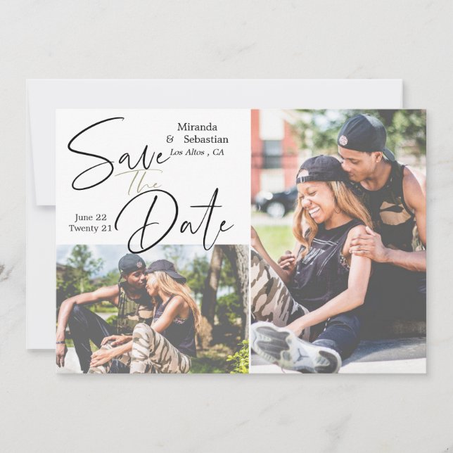 Playful Casual Handwritten Typography 2 Photo Save The Date (Front)