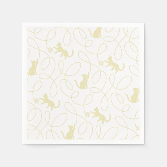 Playful Cat and Yarn Ball Pattern Light Beige Napkin (Front)