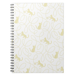 Playful Cat and Yarn Ball Pattern Light Beige Notebook