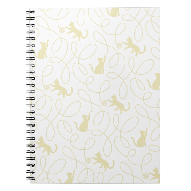 Playful Cat and Yarn Ball Pattern Light Beige Notebook (Front)