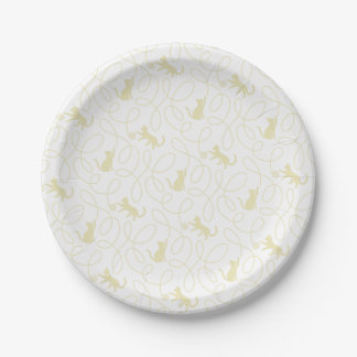 Playful Cat and Yarn Ball Pattern Light Beige Paper Plate