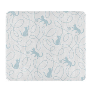 Playful Cat and Yarn Ball Pattern Light Blue Cutting Board