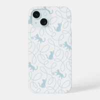 Playful Cat and Yarn Ball Pattern Light Blue