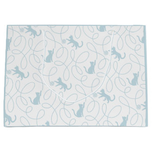 Playful Cat and Yarn Ball Pattern Light Blue Large Gift Bag