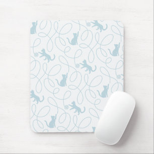 Playful Cat and Yarn Ball Pattern Light Blue Mouse Pad