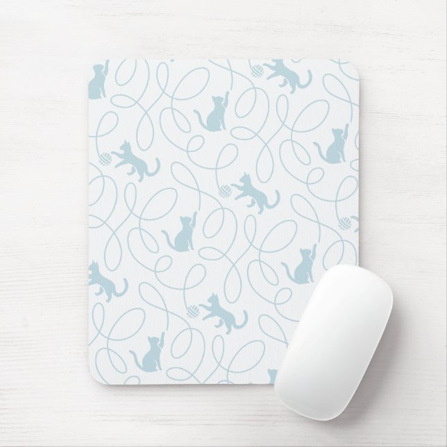 Playful Cat and Yarn Ball Pattern Light Blue Mouse Pad (With Mouse)