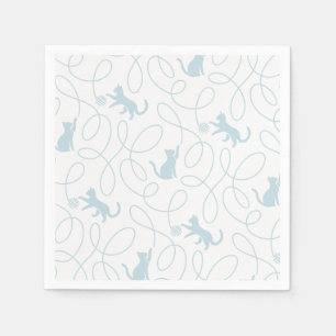 Playful Cat and Yarn Ball Pattern Light Blue Napkin
